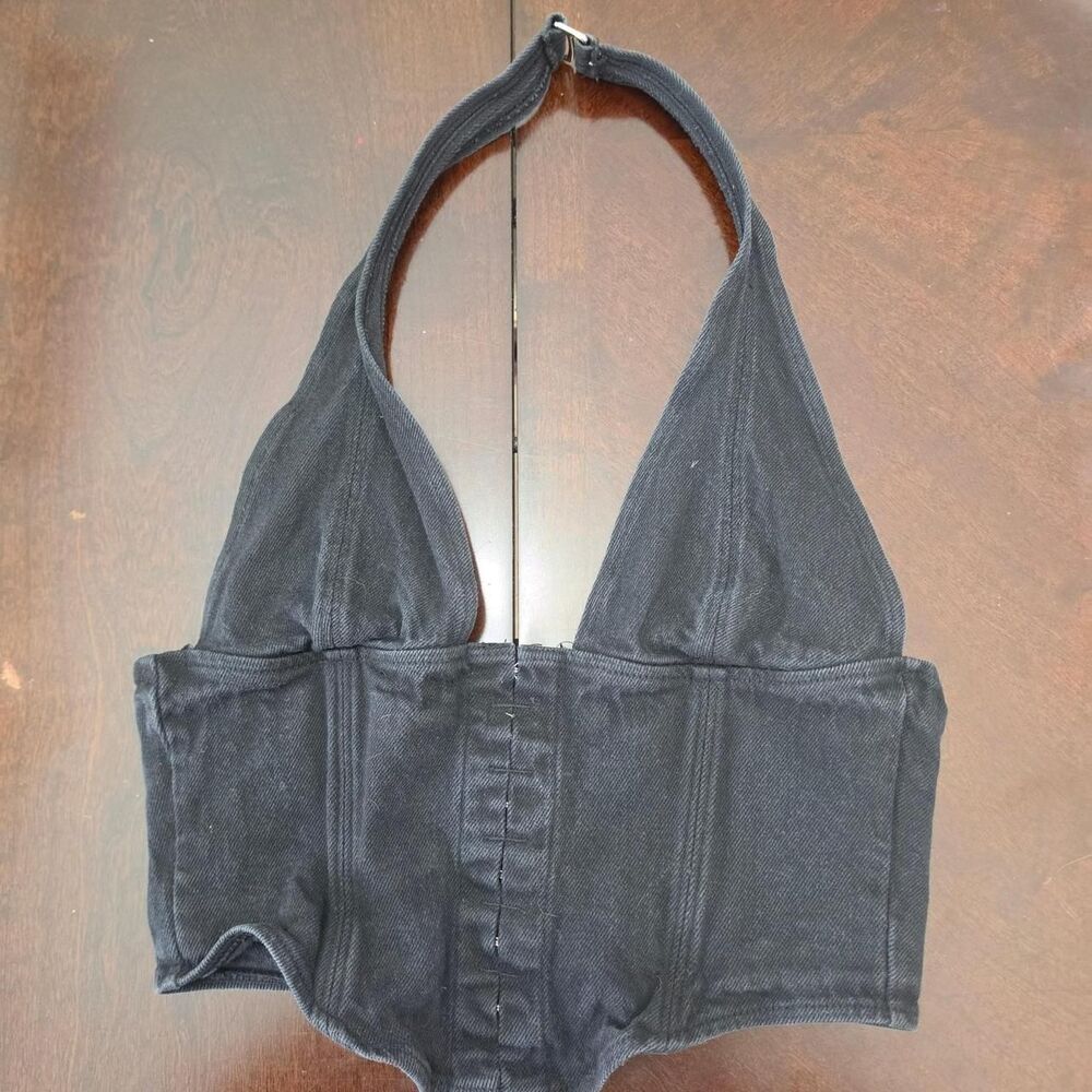 White Fox Boutique Black Denim Halter Corset